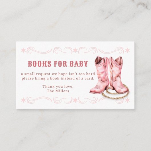 Roze Cowgirl Boeken voor Baby Insert Kaart (Voorkant)