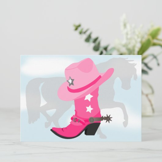 Roze Cowgirl Boot, Pet en Paardenfeest Kaart (Staand voorkant)