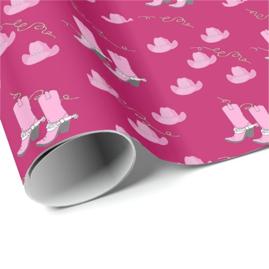 Roze cowgirl Boots en Petten Cadeaupapier (Rol Hoek)