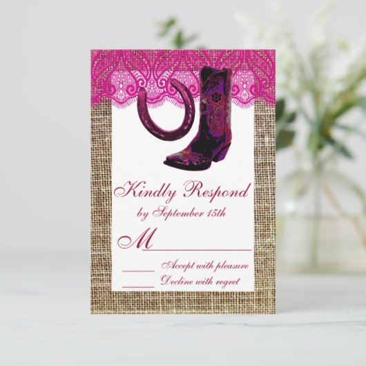 Roze Cowgirl Boots Hoefijzer Burlap Lace RSVP (Staand voorkant)