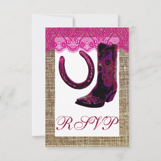 Roze Cowgirl Boots Hoefijzer Burlap Lace RSVP (Achterkant)