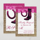 Roze Cowgirl Boots Hoefijzer Burlap Lace RSVP (Voorkant / Achterkant)