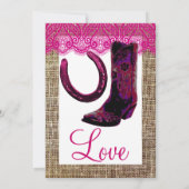 Roze Cowgirl Boots Hoefijzer Burlap Wedding Kaart (Achterkant)
