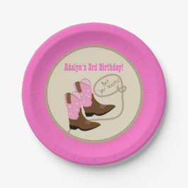 Roze Cowgirl Boots Western Verjaardagsfeest Papieren Bordje