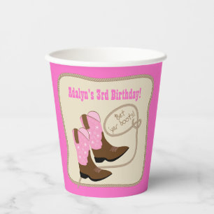 Roze Cowgirl Boots Western Verjaardagsfeestje Papi Papieren Bekers