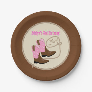 Roze Cowgirl Boots Westerne Birthday Party Papieren Bordje