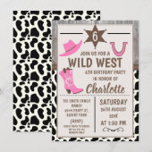Roze Cowgirl Boots Wild West Birthday Uitnodiging (Voorkant / Achterkant)
