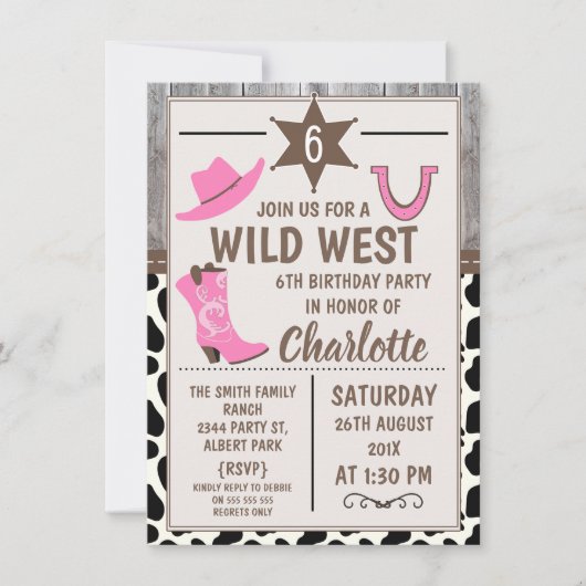 Roze Cowgirl Boots Wild West Birthday Uitnodiging (Voorkant)