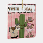  Roze Cowgirl (bruin haar) en Pony-2-zijdig Keramisch Ornament (Rechts)