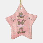 Roze Cowgirl (bruin haar) Keramisch Ornament (Links)