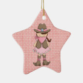 Roze Cowgirl (bruin haar) & Sheriffs Badge Keramisch Ornament (Rechts)