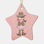 Roze Cowgirl (bruin haar) & Sheriffs Badge Keramisch Ornament (Links)