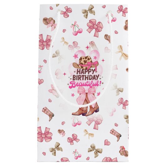 Roze Cowgirl Coquette Gelukkige Verjaardag Mooi Klein Cadeauzakje (Voorkant)