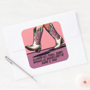 Roze Cowgirl Coquette Laarzen Bachelorette Vierkante Sticker