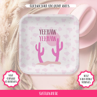 Roze Cowgirl Country Cacti Western Papieren Bord