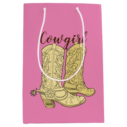 Roze Cowgirl Cowboy laarzen Medium Cadeauzakje (Voorkant)