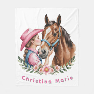 Roze Cowgirl die een Paard kust Verjaardagsfeestje Fleece Deken