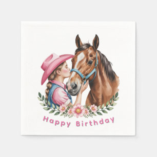 Roze Cowgirl die een Paard kust Verjaardagsfeestje Servet