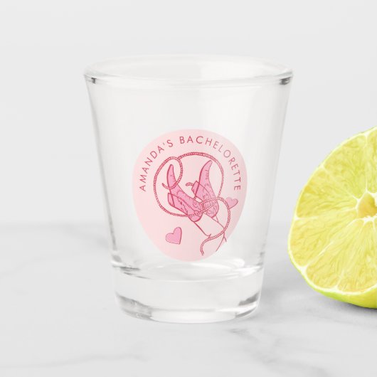 Roze Cowgirl Disco Bachelorette Shot Glas (Voorkant)