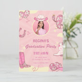 Roze cowgirl disco foto afstuderen kaart (Staand voorkant)