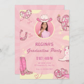 Roze cowgirl disco foto afstuderen kaart (Voorkant / Achterkant)