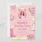 Roze cowgirl disco foto verjaardag kaart (Voorkant)