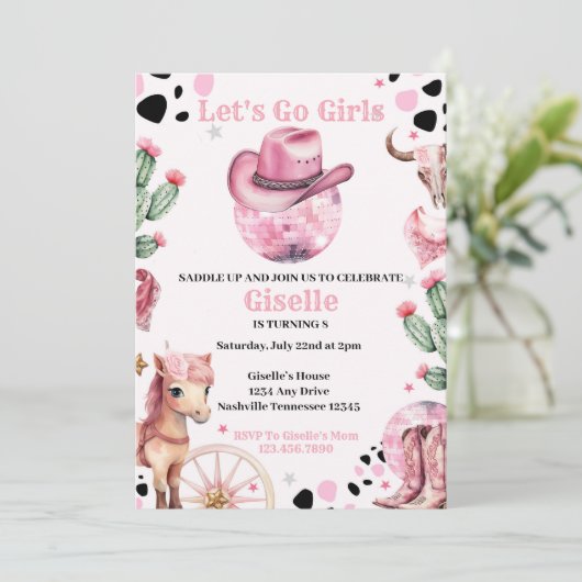 Roze Cowgirl Disco Verjaardag Kaart (Staand voorkant)