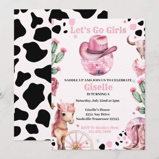 Roze Cowgirl Disco Verjaardag Kaart (Voorkant / Achterkant)