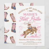  roze cowgirl eerste rodeo 1e verjaardag kaart (Voorkant / Achterkant)