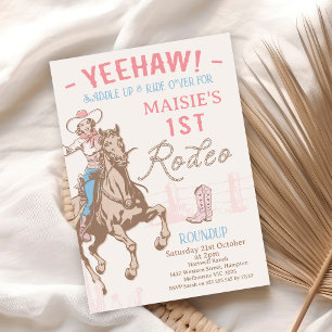 roze cowgirl eerste rodeo 1e verjaardag kaart