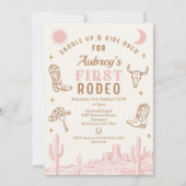  roze cowgirl eerste rodeo 1e verjaardag kaart (Voorkant)