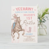  roze cowgirl eerste rodeo 1e verjaardag kaart (Staand voorkant)