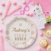  roze cowgirl eerste rodeo 1e verjaardag papieren bordje (Feest)