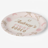  roze cowgirl eerste rodeo 1e verjaardag papieren bordje (Gekanteld)