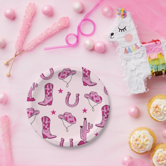 Roze Cowgirl Eerste Rodeo Borden Papieren Bordje (Feest)