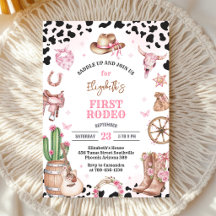 Roze Cowgirl Eerste Rodeo Verjaardagsuitnodiging