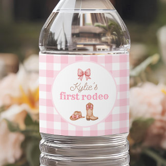 Roze Cowgirl Eerste Rodeo Waterfles 1e Verjaardag Etiket
