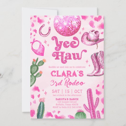 Roze Cowgirl ELKE LEEFTIJD Rodeo Verjaardag Uitnod Kaart (Voorkant)