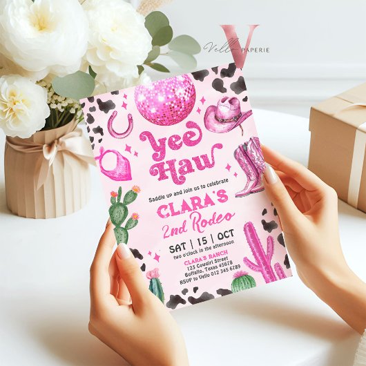 Roze Cowgirl ELKE LEEFTIJD Rodeo Verjaardag Uitnod Kaart