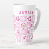 Roze Cowgirl Geruit met Bloem Latte Mok (Rechterhoek)