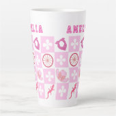 Roze Cowgirl Geruit met Bloem Latte Mok (Voorkant)