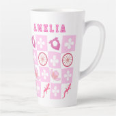 Roze Cowgirl Geruit met Bloem Latte Mok (Rechts)