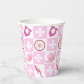 Roze Cowgirl Geruit met Bloem Papieren Bekers (Voorkant)