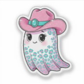 Roze Cowgirl Ghost met Leopard Print Sticker (Voorkant)