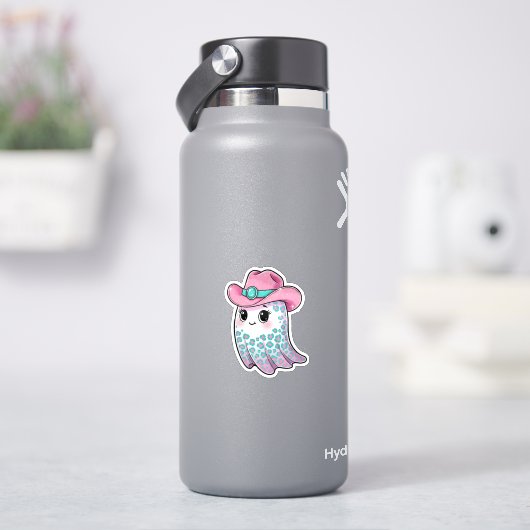 Roze Cowgirl Ghost met Leopard Print Sticker (HydroFlask)