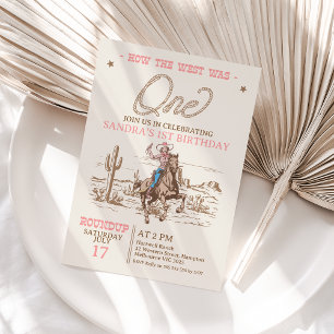  roze cowgirl hoe het westen een 1e verjaardag kaart