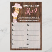 Roze Cowgirl Hoe oud was ze Baby shower Game Flyer (Voorkant)