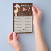 Roze Cowgirl Hoe oud was ze Baby Shower Spel Flyer (Hand)