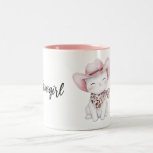 Roze Cowgirl Hoed Kat Tweekleurige Koffiemok