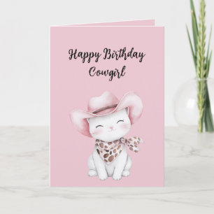 Roze Cowgirl Hoed Kat Verjaardag Kaart